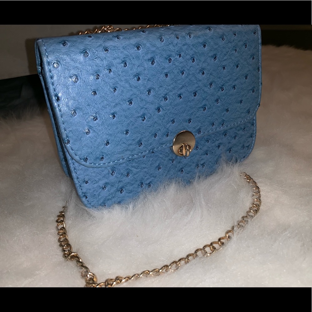 Blue Faux Peacock Shoulder Purse